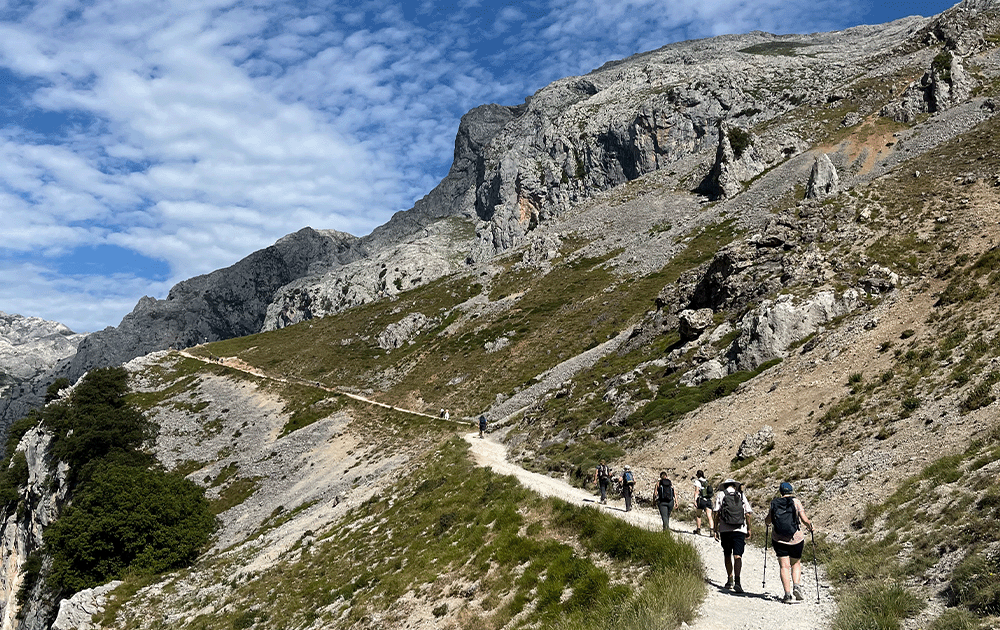 Hikers on a trail on a mountain trail