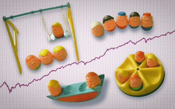 Weeble toys over an investment graph